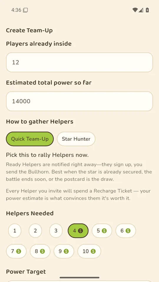 Boost flow picker with Quick Team-Up selected