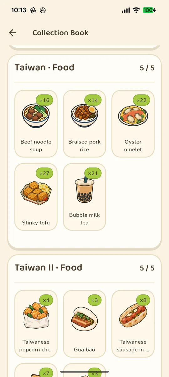 Taiwan food collectibles earned through real Team-Ups