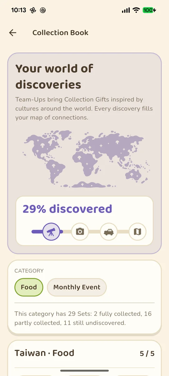 The Collection Book world map and discovery progress