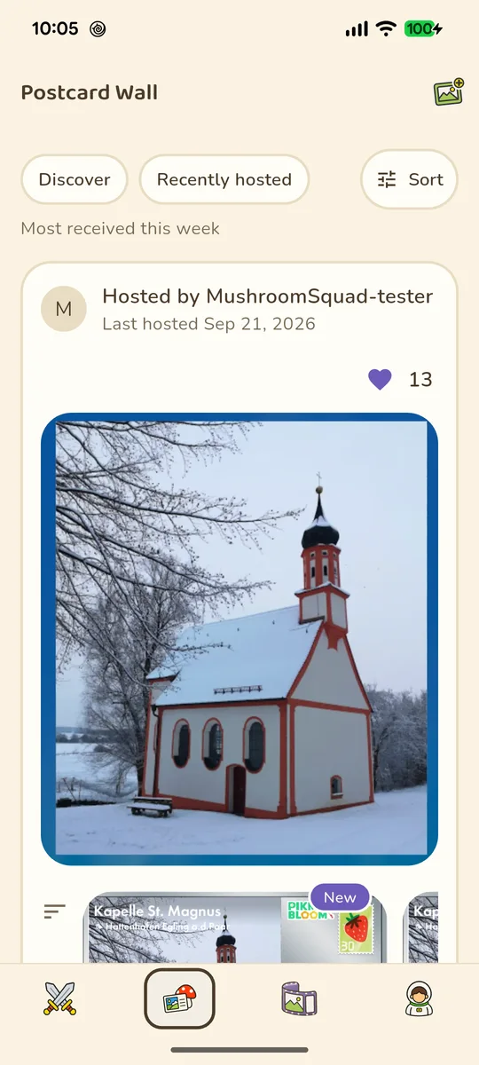A snowy church in the updated Postcard Wall