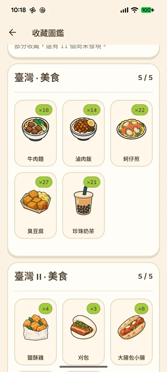 實際獲得的台灣美食收藏